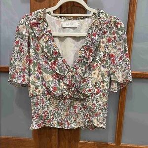 ASTR Floral Ruffle Blouse - Red and Green